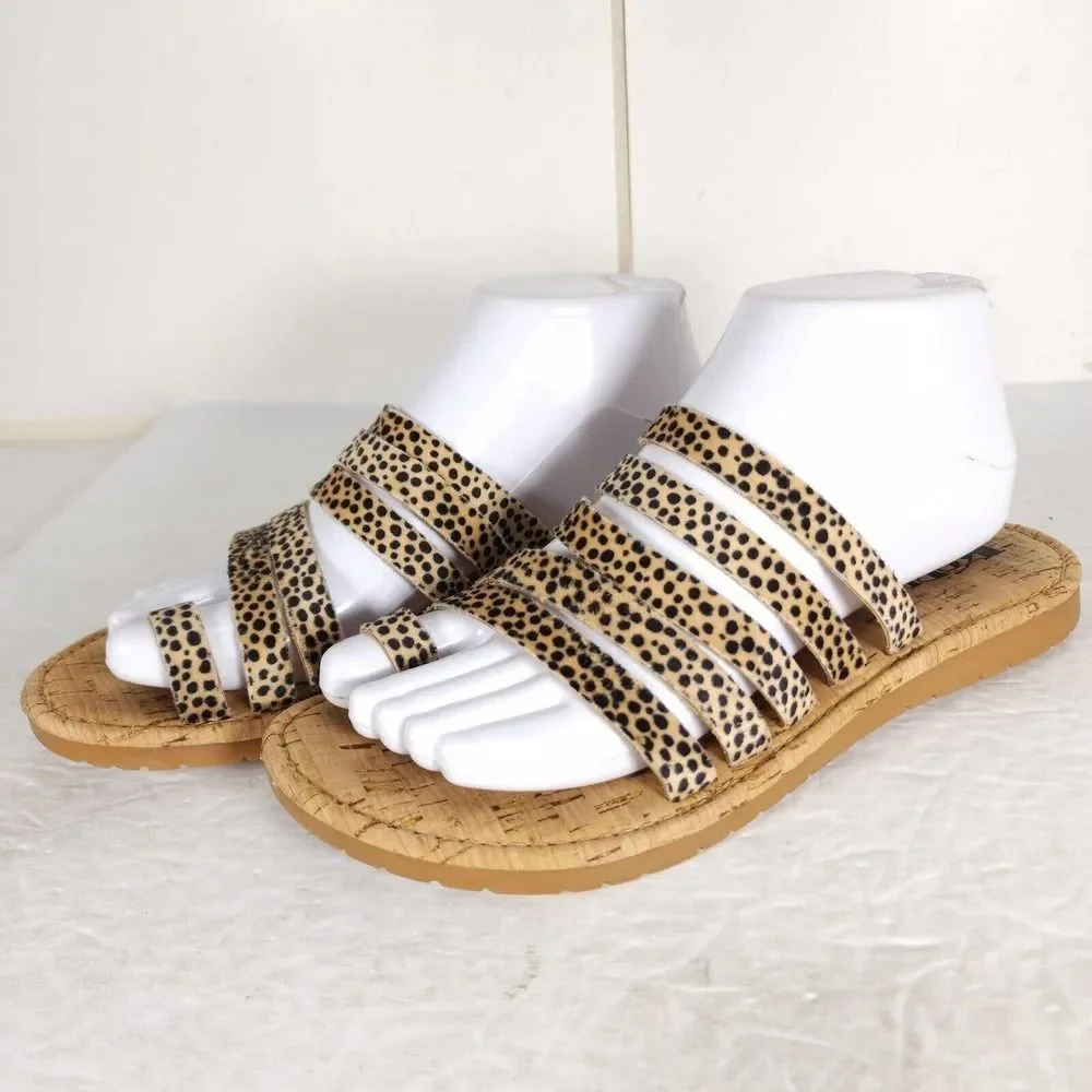 Korks by Kork-Ease Women's Shay US 7M Cheetah Print Leather Flat Strappy Sandals